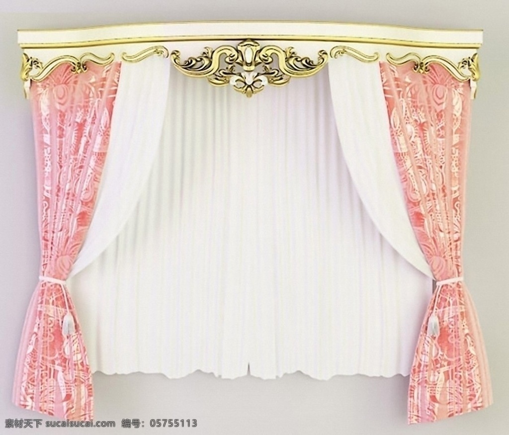 欧式 窗帘 3d 模型 欧洲 窗 粉色 华贵 室内模型 3d设计模型 源文件 max