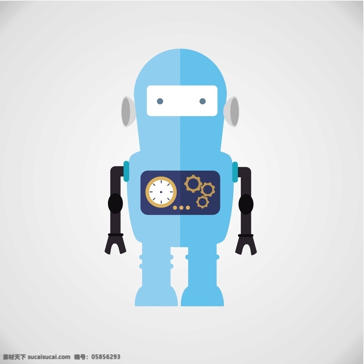 平坦 蓝色 机器人 矢量图 蓝色机器人 人物 可爱的机器人 扁平的机器人 齿轮 人类的机器人 机械 机器人的特点 机器人时间