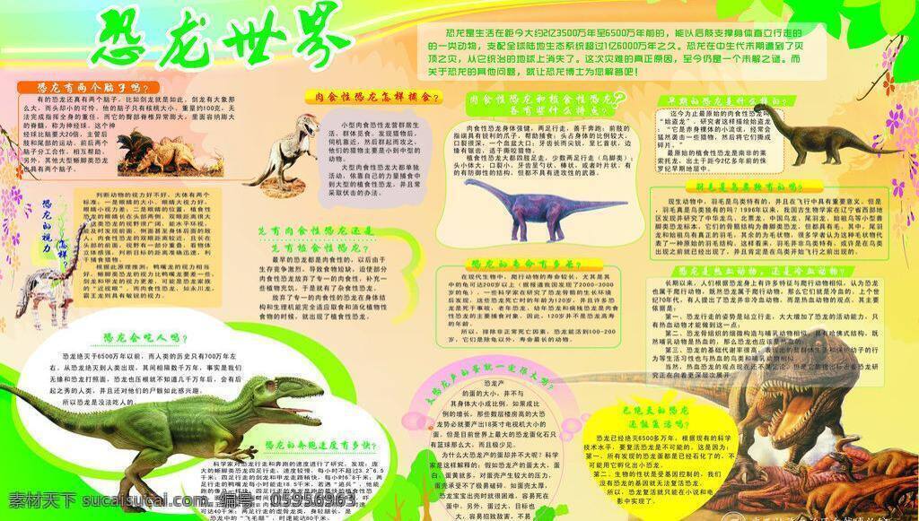 恐龙世界 矢量 文件 恐龙图片 展板模板 恐龙 相关 知识 展板 科普宣传展板 青黄色背景 其他展板设计