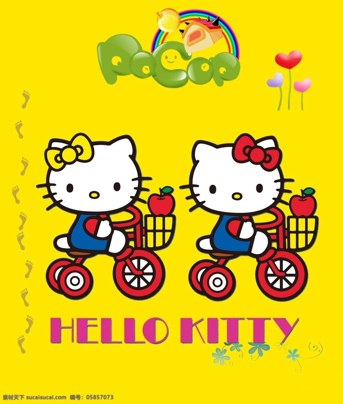 卡通猫 kt猫 hello kitty 可爱 卡通 骑车 印花素材 英文 动画 童装 数码印花 配件 分层 源文件