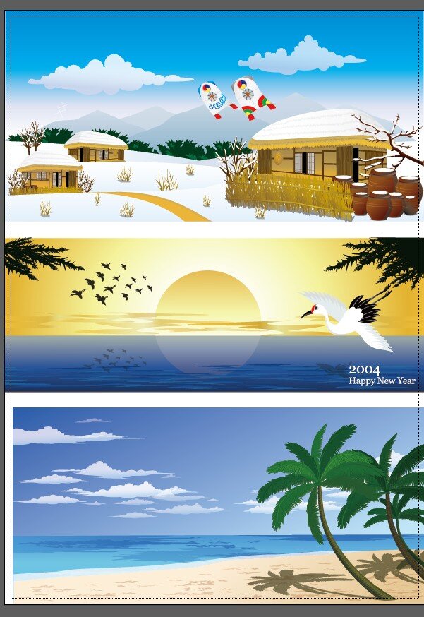 外景场景矢量 椰子树 海滩景色 鹤 海上 白色