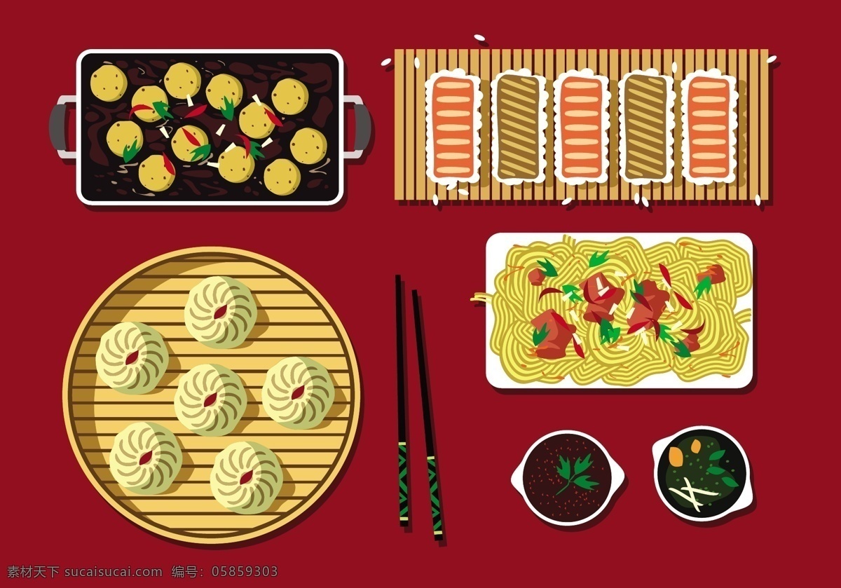 日本 点心 矢量 扁平化食物 饺子 美食 日本点心 矢量素材 手绘 手绘饺子 手绘食物 寿司