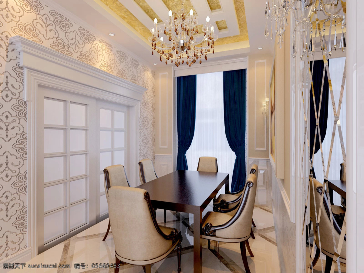 欧式 餐厅 欧式餐厅 奢华 冷调 家居装饰素材 室内设计