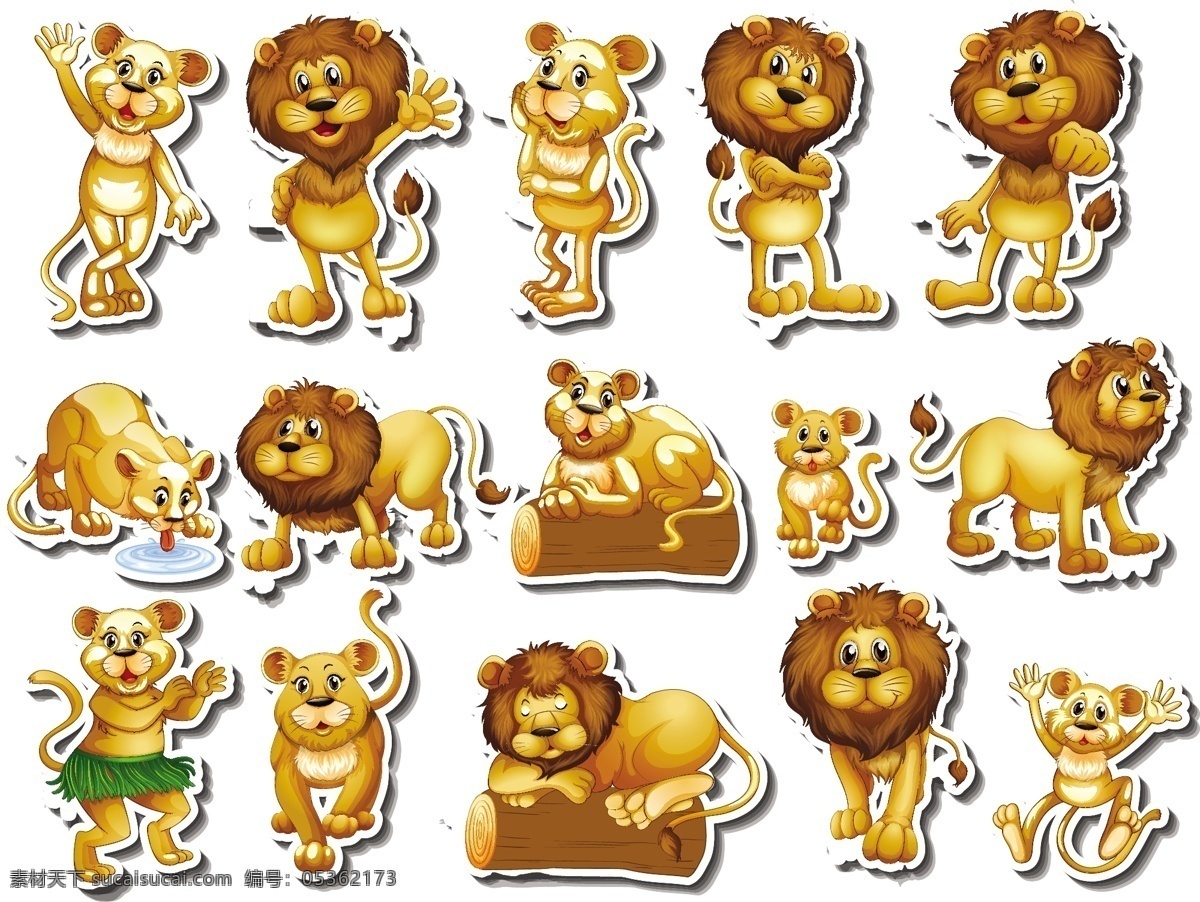 狮子 家庭 插画 贴纸 徽章 自然 可爱 艺术 绘画 插图 符号 集