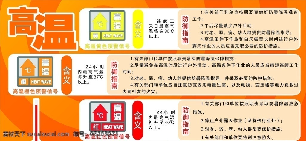 高温 橙色 黄色 预警 信号 红色 温度 板报 矢量