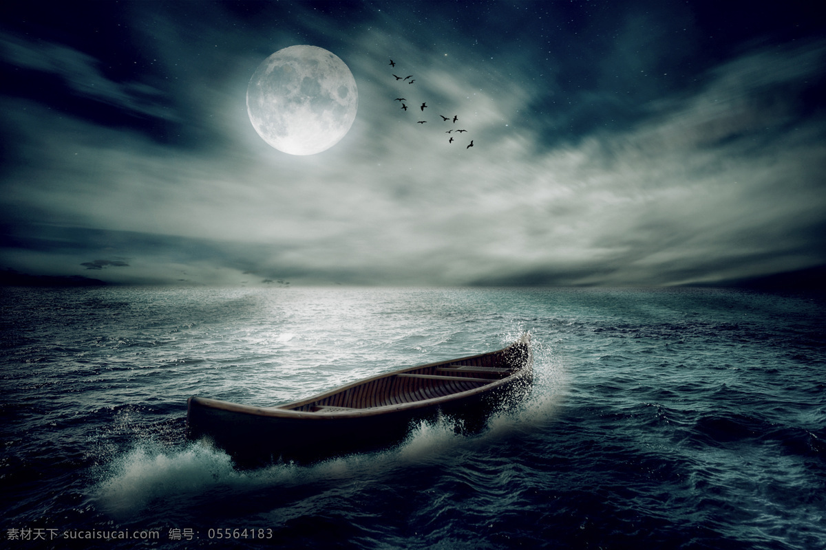 湖泊上的木船 木船 小船 孤舟 月亮 大海风景 美丽风景 风景摄影 美丽景色 自然风光 美景 自然风景 自然景观 黑色