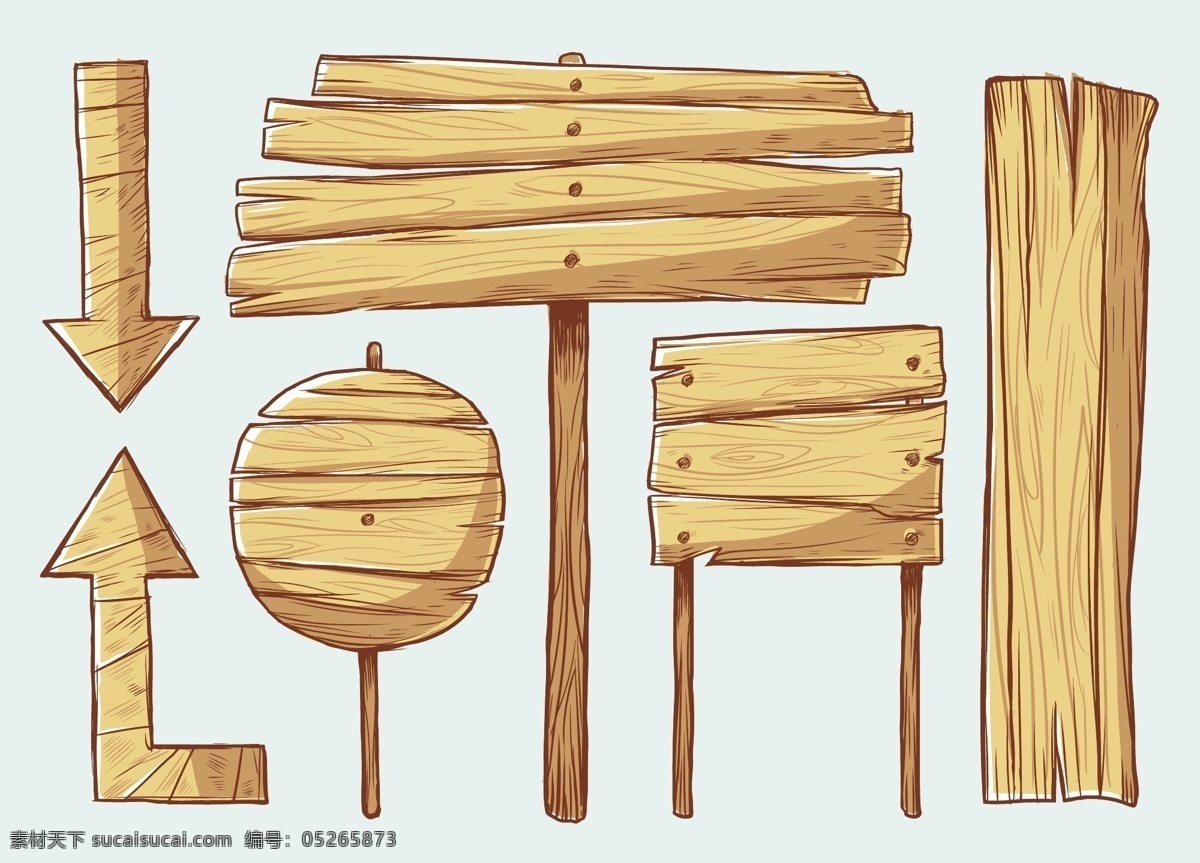 手绘 风格 木板 指示牌 矢量图 公告板 公告牌 箭头 木纹 矢量素材 指示 矢量 花纹花边