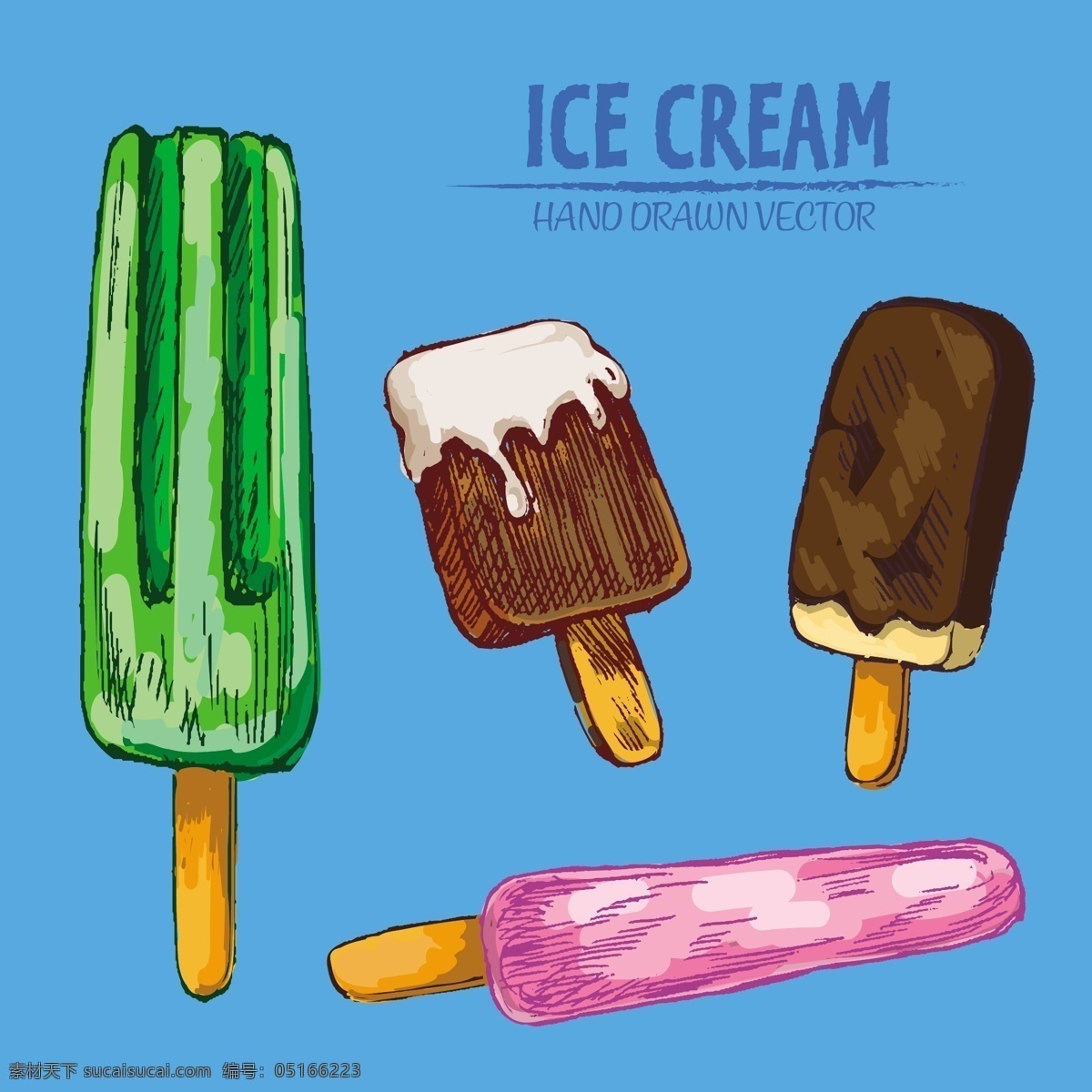 手绘冰淇淋 冰淇淋 冷饮 甜点 餐饮 手绘 卡通 彩色 矢量 食品蔬菜水果 生活百科 餐饮美食
