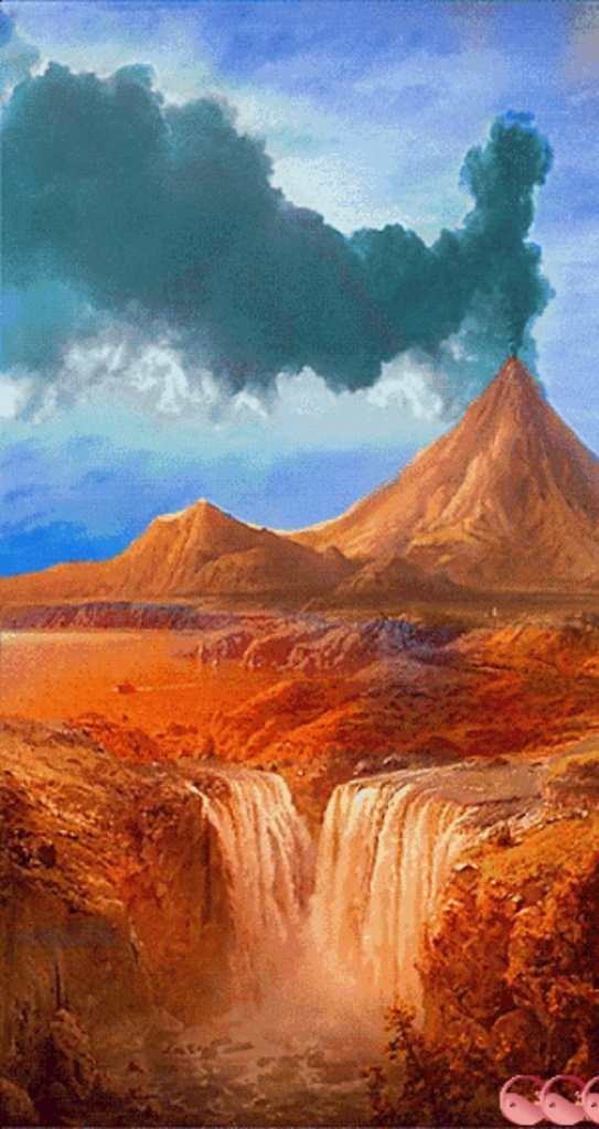 冒烟 火山 动画 泥黄色的火山 梦幻般的火山 清澈的水流 火山拍摄 火山摄影 动漫动画 gif动画 gif