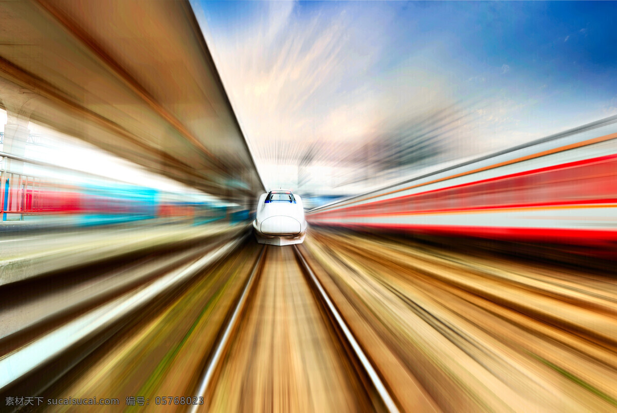 高铁图片 高铁 行驶中 飞速 发展 蓝天白云 高架 现代科技 交通工具