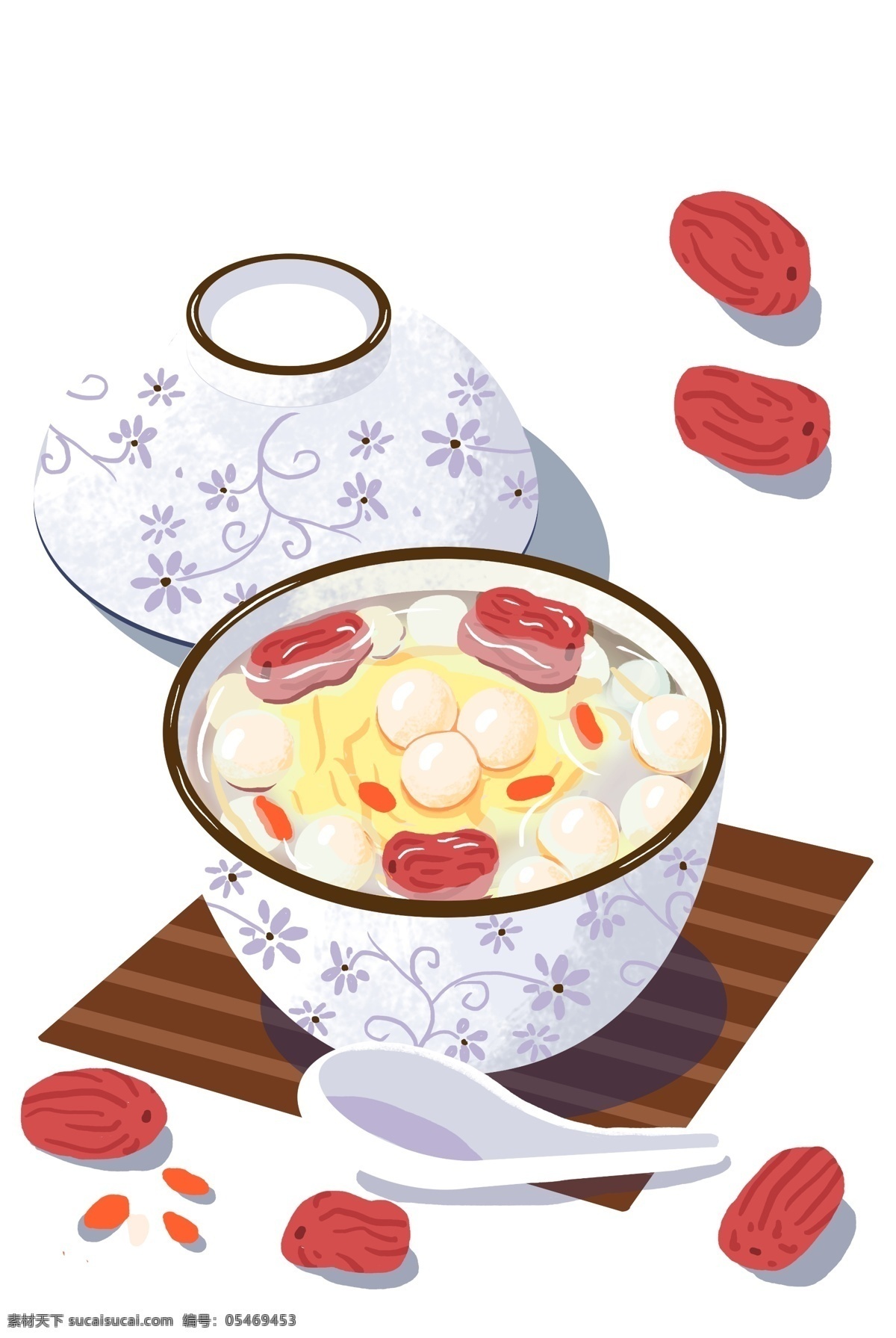 手绘 清香 甜 汤 装饰 元素 花纹餐具 装饰元素 美食 食物 手绘美食 甜枣 甜汤 清香食物