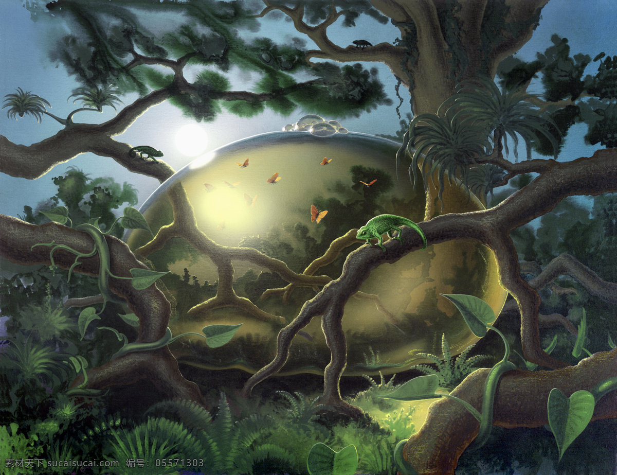 梦幻森林背景 梦幻 森林 植物 动物 背景 艺术 创意图片 其他艺术 文化艺术 黑色