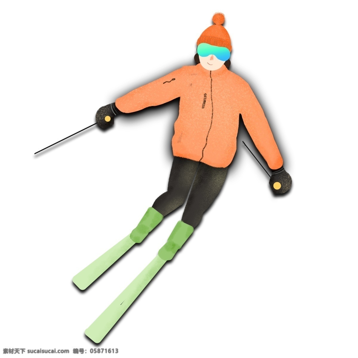 手绘 卡通 女孩 滑雪 原创 元素 可爱 羽绒服 冬季 运动 滑雪橇 原创元素 设计元素