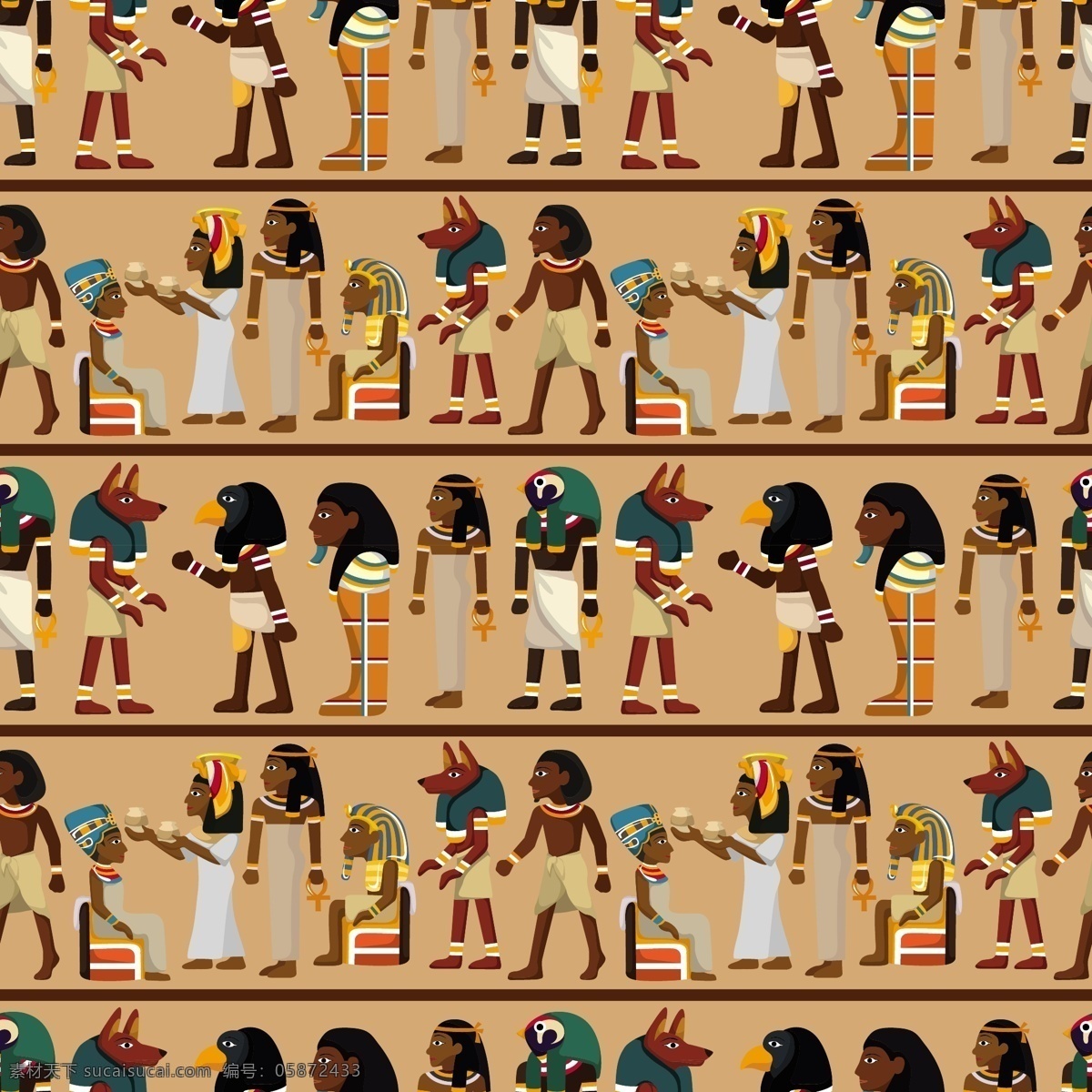 埃及 图腾 复古 古代 花纹 卡通 名族 图案 纹理 矢量 人面兽 古埃及 法老 矢量图 矢量人物