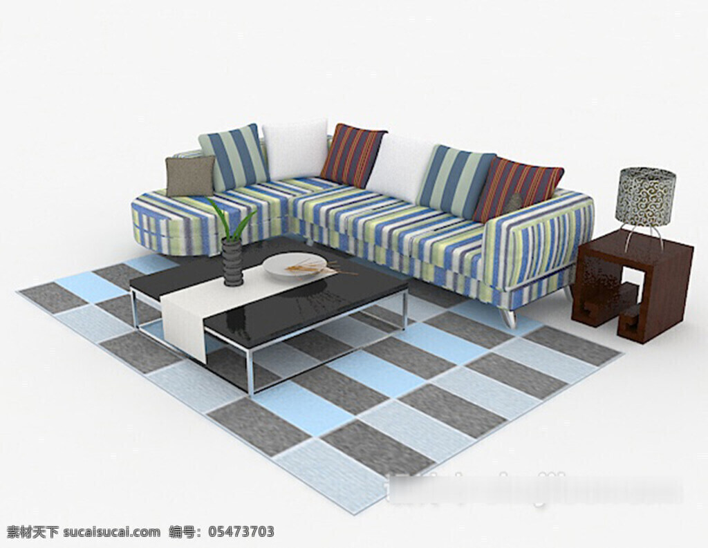 现代 条纹 多人 沙发 3d 模型 3d模型下载 3dmax 现代风格模型 白色