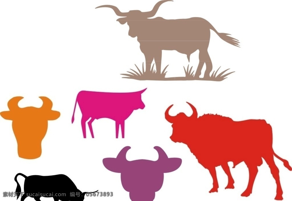 矢量 黑白 单色 红色 牛矢量素材 矢量牛 牛图 牛剪影 黄牛 奶牛 家禽家畜 牛角 牛尾 牛蹄 动物