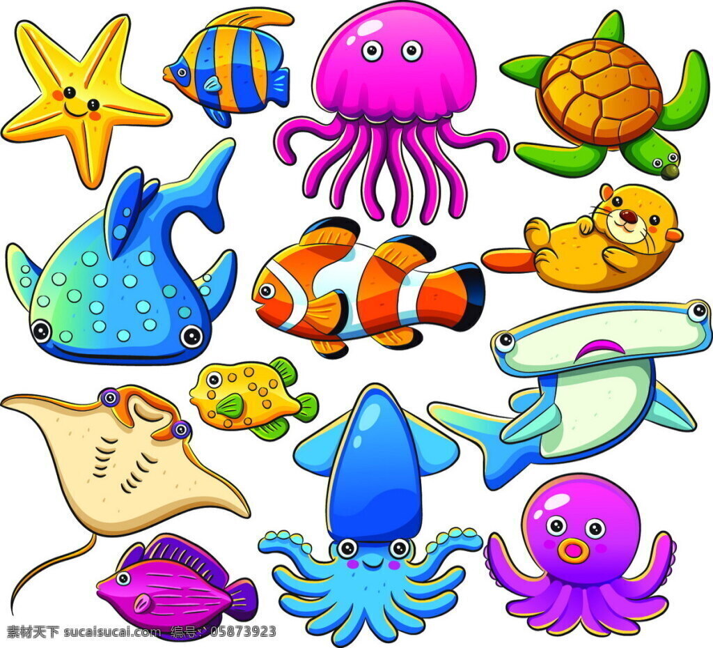 可爱 卡通 海洋 动物 海洋动物