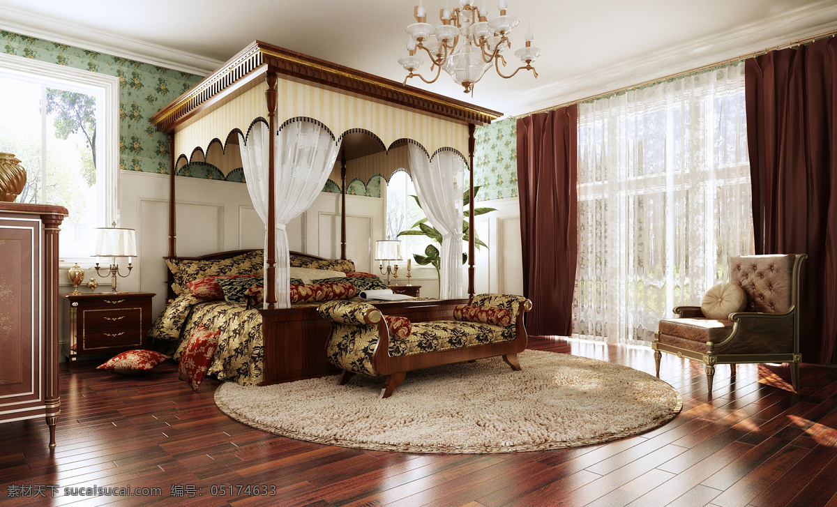 床 地毯 吊灯 方案 古典 环境设计 欧式 欧式卧室 欧式古典卧室 欧式风格卧室 卧室 室内 室内设计 家居装饰素材
