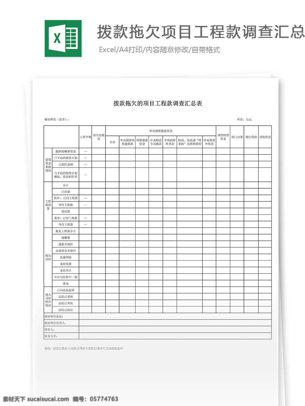 拨款 拖欠 项目 工程款 调查 汇总表 表格 表格模板 表格设计 图表