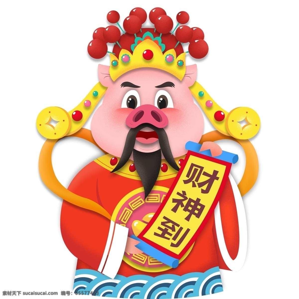 中国 风 卡通 财神 小 猪 财神爷 中国风 喜庆 春节 插画 新年 猪年 2019年 过年 小猪形象 猪年形象 财神到