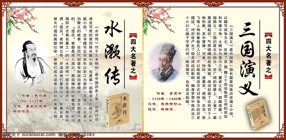 四大名著 水浒传 三国演义 校园文化 古典背景 古代文化 中国文化 传统文化 展板模板