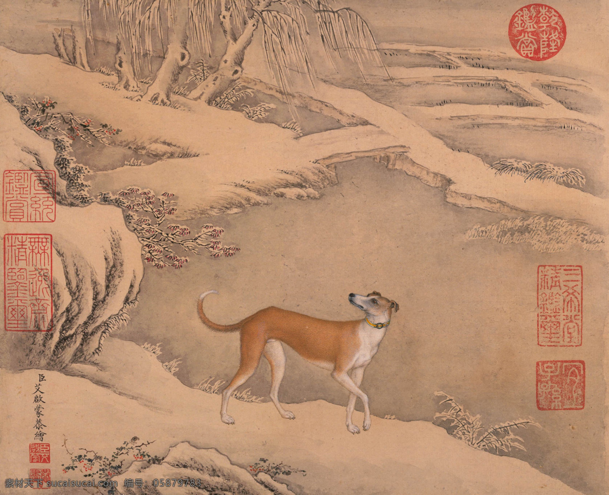 茹黄豹 清代 乾隆鉴赏 猎犬 十骏犬 宫廷画 中国古画 古典画 工笔画 艺术画 古画 国画 文化艺术 绘画书法