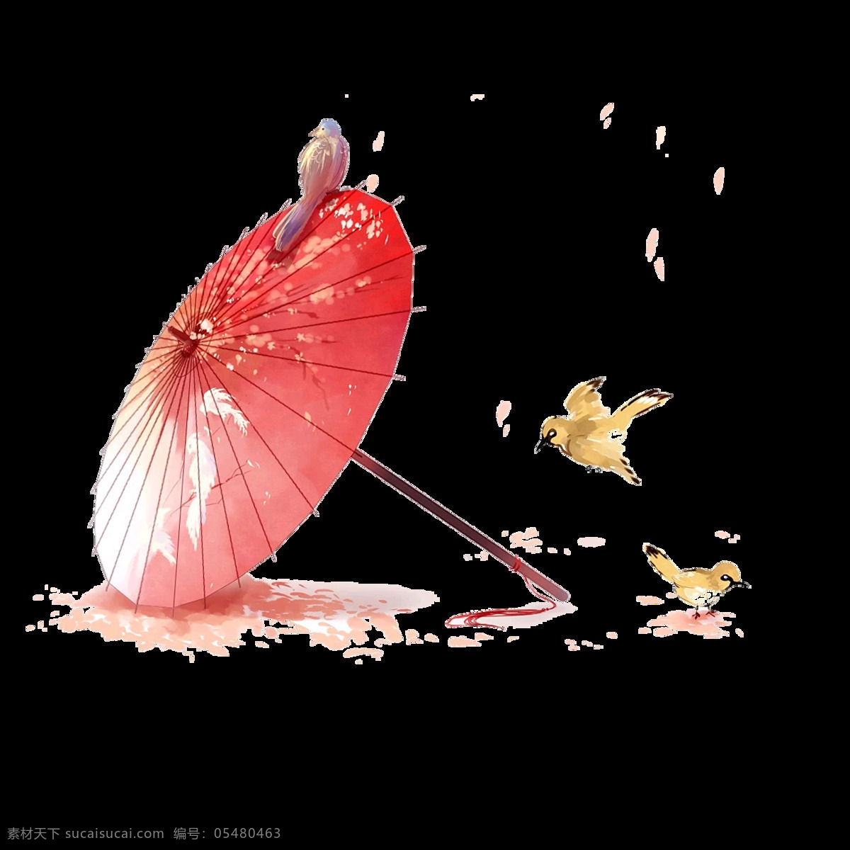 红色 油 伞 元素 png元素 古代 古画风 美女 免抠元素 透明素材 小鸟 窈窕 油伞 雨伞