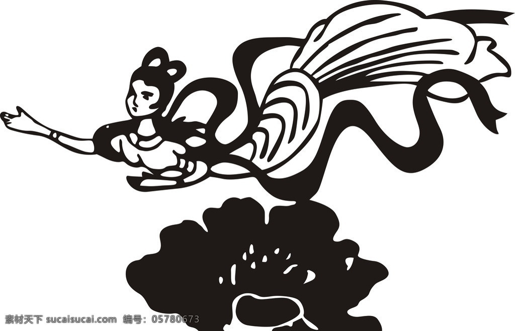 嫦娥 奔月 牡丹花 神话 传说 美女 其他人物 矢量人物 矢量