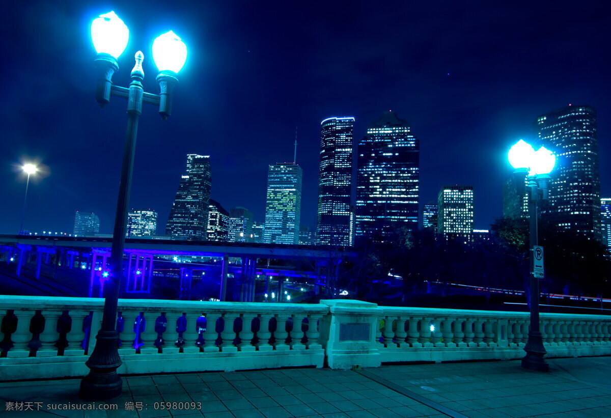 休 士顿 夜景 高清 美国 休斯顿 灯光 路灯 栅栏