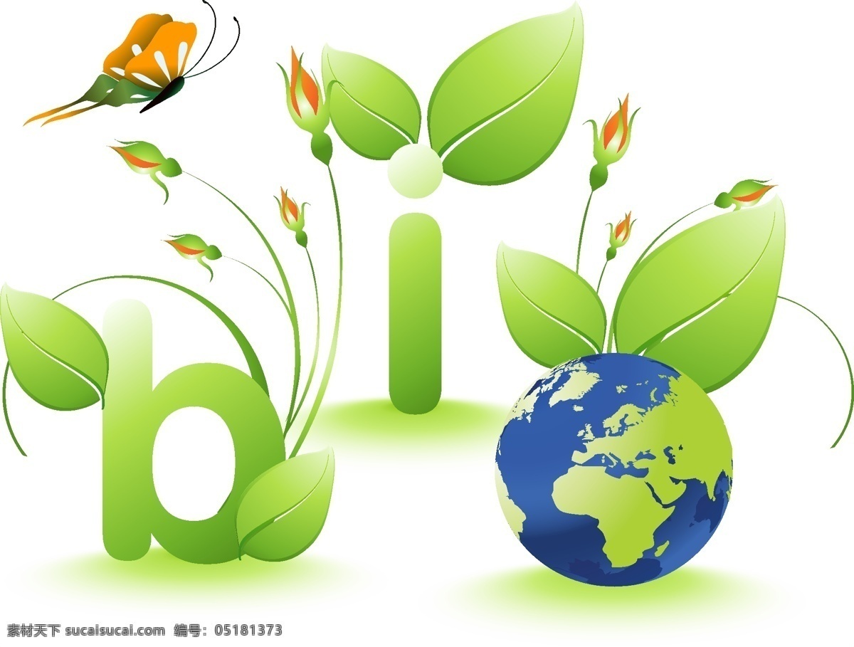 绿色环保 促销 地球 蝴蝶 字母 绿色环保促销 循环使用 矢量图