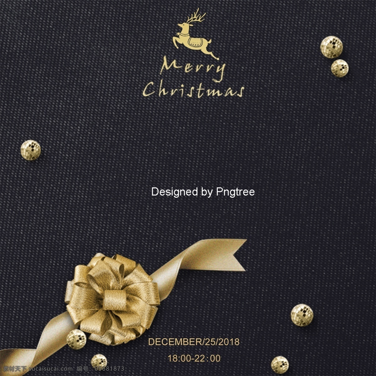 黑色 纹理 圣诞 礼物 装饰 背景 豪华 丝带 花球 鹿 黄金