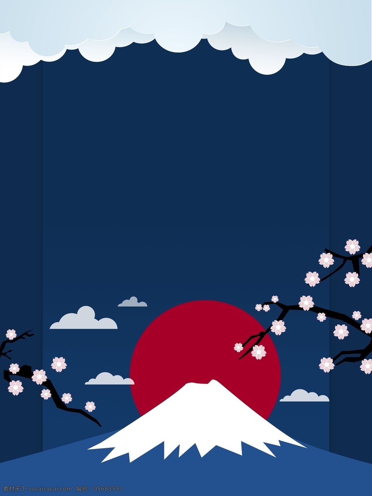 蓝色 日 系 樱花 富士山 背景 旅游背景 红日 日系背景 樱花背景 蓝色素材 雪山 彩绘背景 手绘背景 背景展板 背景图