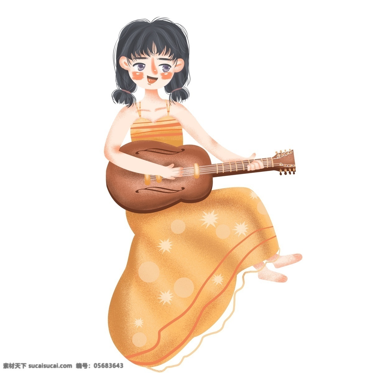 弹琴 的卡 通 女孩 图案 元素 人物 卡通人物 吉他 乐器 设计元素 创意元素 手绘元素 psd元素 免抠元素