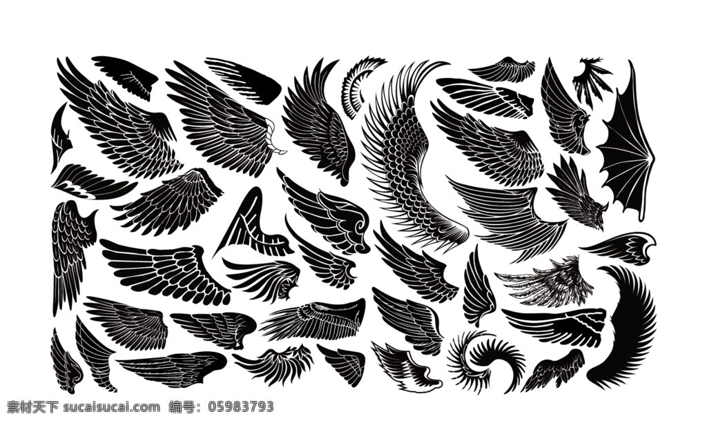 翅膀 羽毛 天使翅膀 翅膀设计 翅膀素材 装饰翅膀 鸟类翅膀 鸟儿翅膀 纹身图案 矢量素材 文化艺术 传统文化