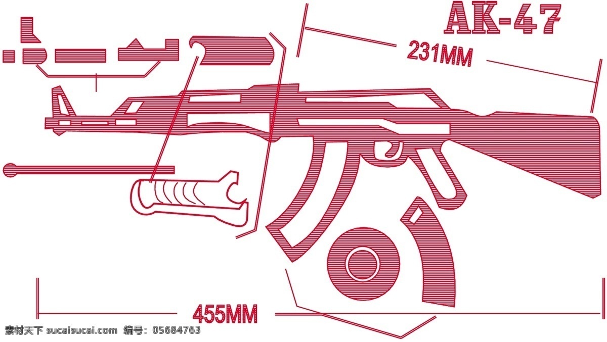 ak 矢量 结构 剖视图 军事 枪械 现代科技 军事武器 矢量图库