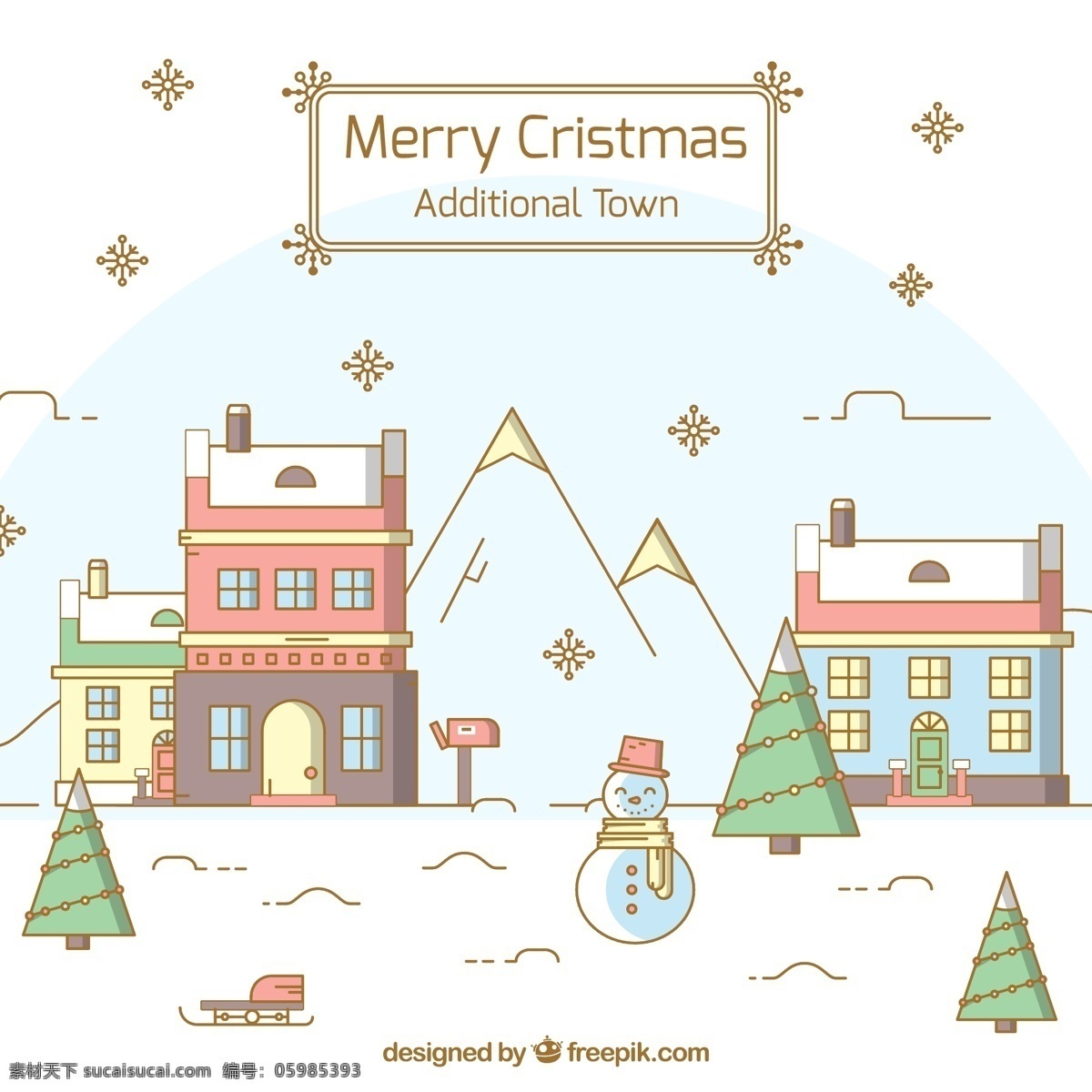 可爱圣诞小镇 可爱 圣诞 小镇 房屋 圣诞树 雪山 风景 自然景观 人文景观