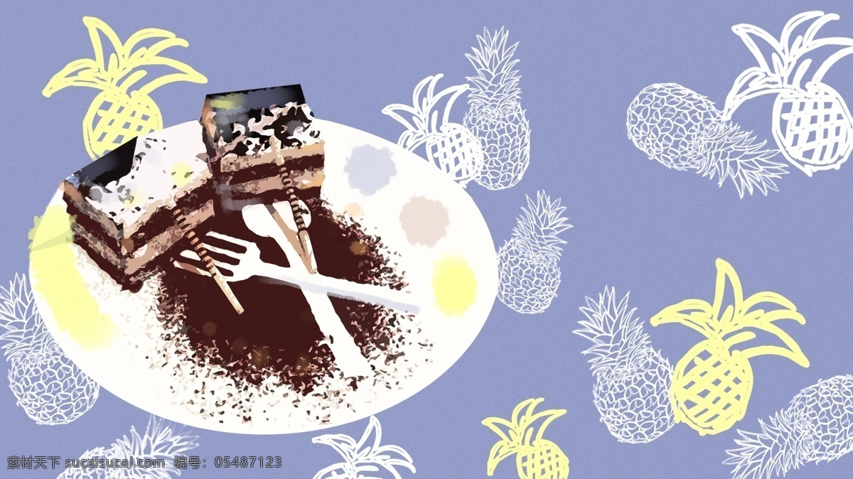 夏日 清凉 菠萝 蛋糕 清新 插画 夏季 夏天 水果