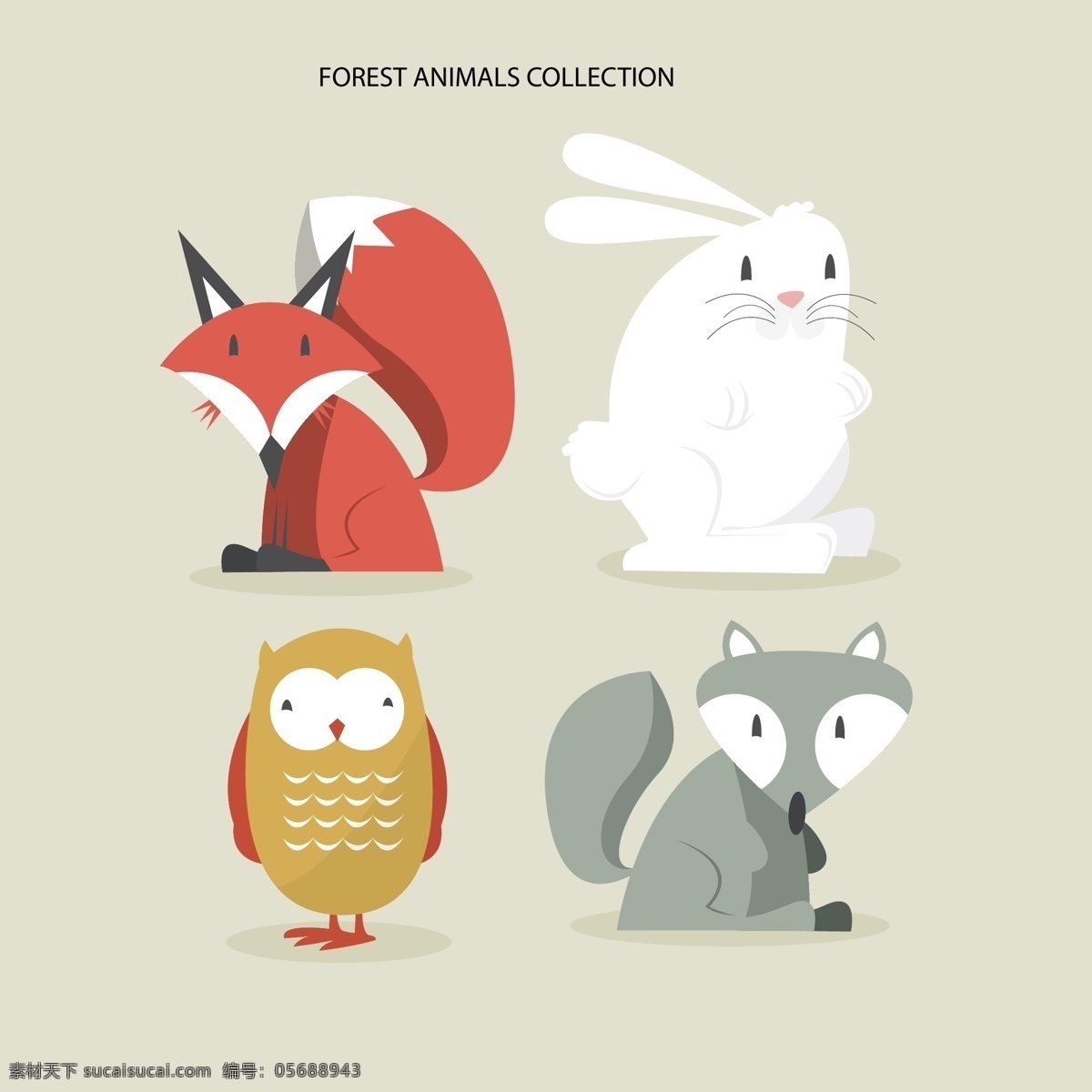 四 可爱 森林 动物 手 自然 画 猫头鹰 兔 绘画 狐狸 兔子 可爱的 抽纱 野生 尼斯 野生动物 浣熊 白色