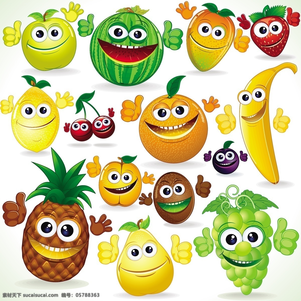 卡通水果表情 水果 表情 笑脸 苹果 卡通 有趣 可爱 滑稽 幽默 手绘 矢量 蔬菜水果 卡通设计 生物世界