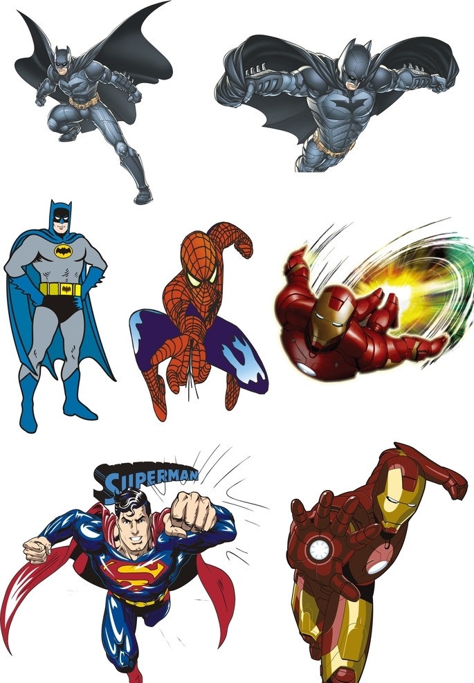 超级英雄人物 矢量人物 矢量素材 蝙蝠侠 蜘蛛侠 钢铁侠 超人 英文 其他矢量 其他人物 矢量