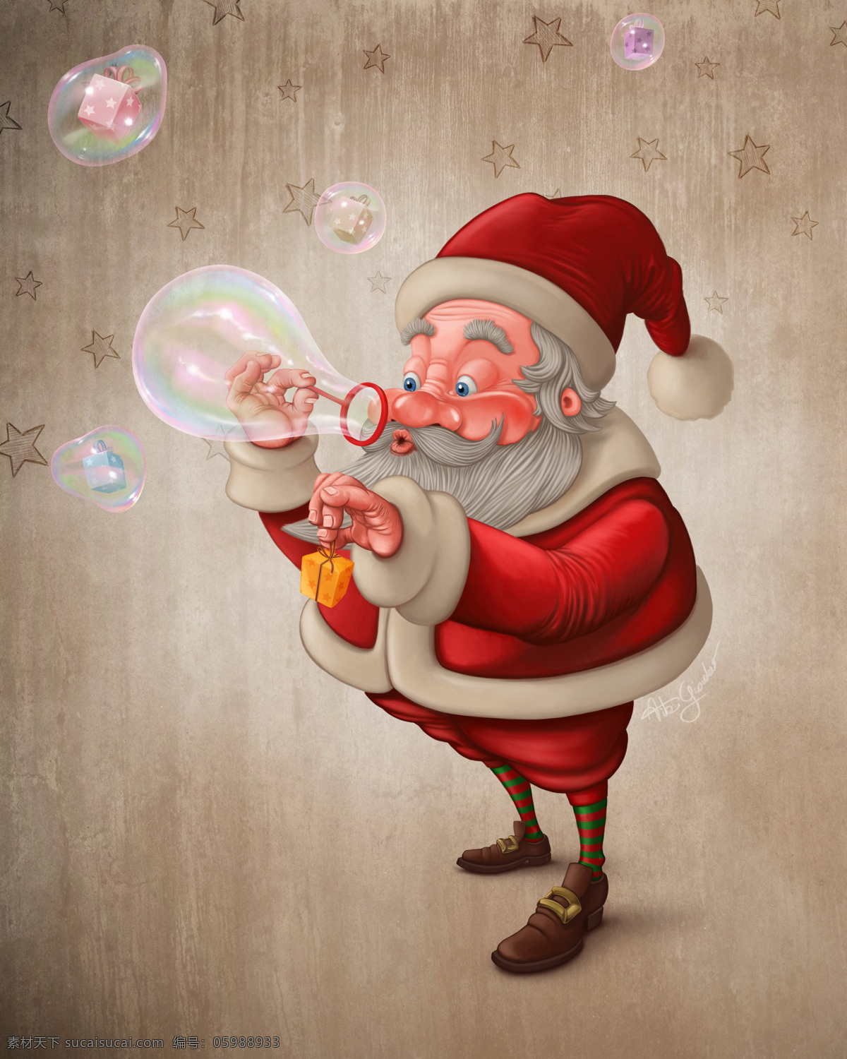 吹 泡泡 圣诞老人 礼物 卡通圣诞老人 圣诞节漫画 圣诞节素材 礼包 圣诞节图片 生活百科