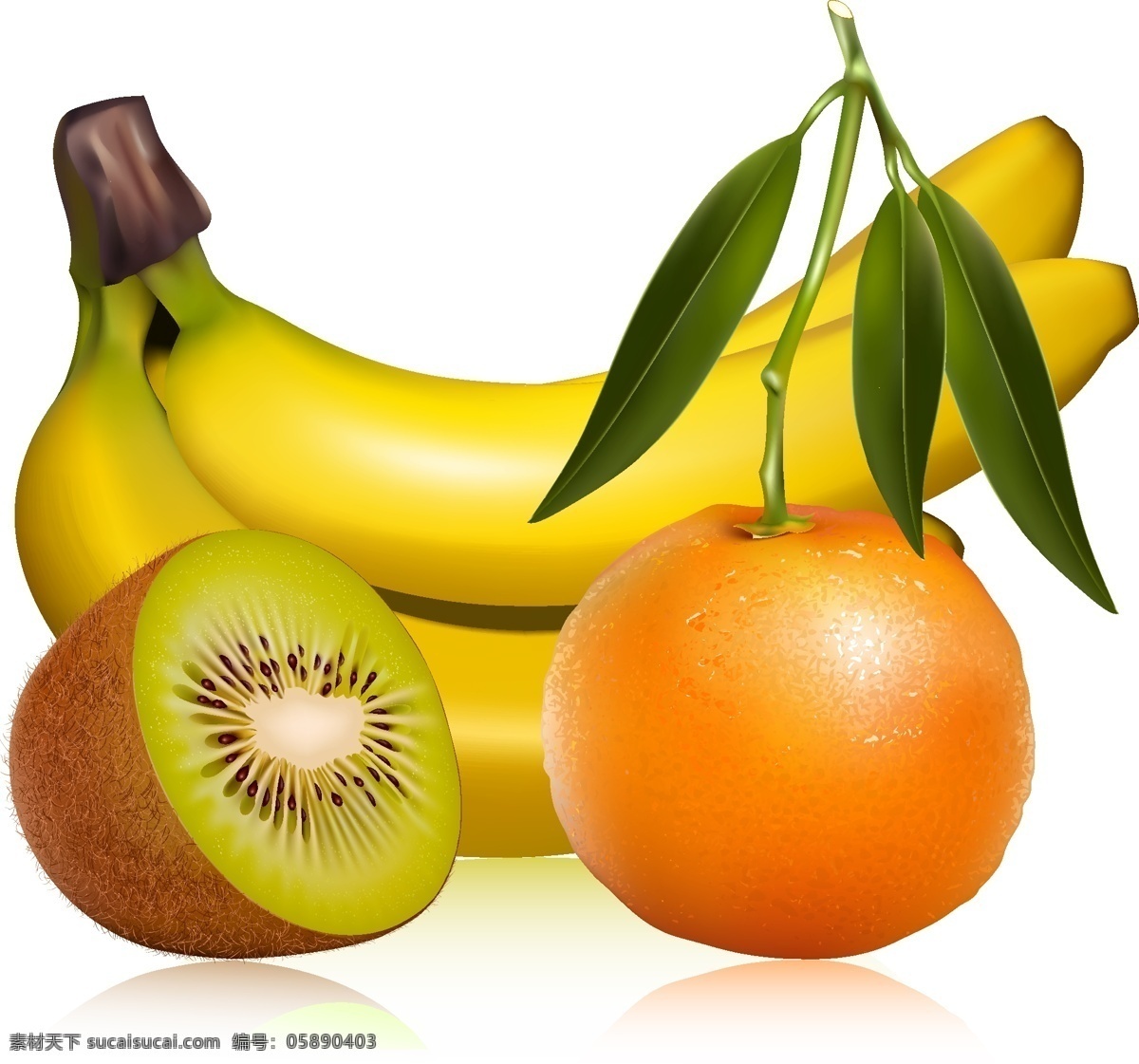 矢量 水果 设计素材 矢量图 橘子 绿叶 猕猴桃 矢量素材图片 香蕉 叶子 日常生活