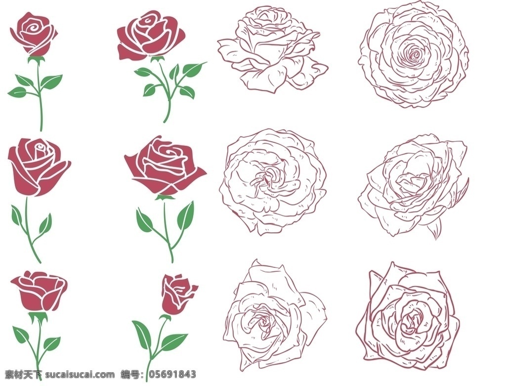 玫瑰花 线条 手绘 线稿 花朵 底纹边框 花边花纹