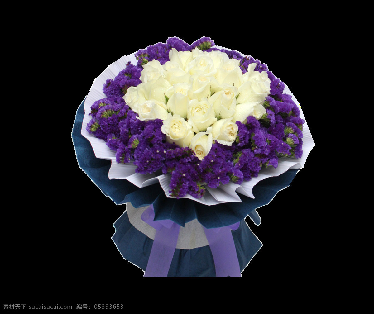 时尚 美丽 紫色 花朵 花束 实物 元素 白色花朵 情人节 紫色彩带 紫色花朵