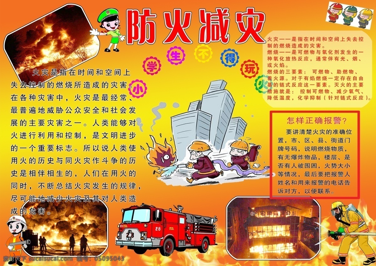 防火减灾小报 防火知识 地震知识 防火图片 灭火知识 小报 展板模板 黄色