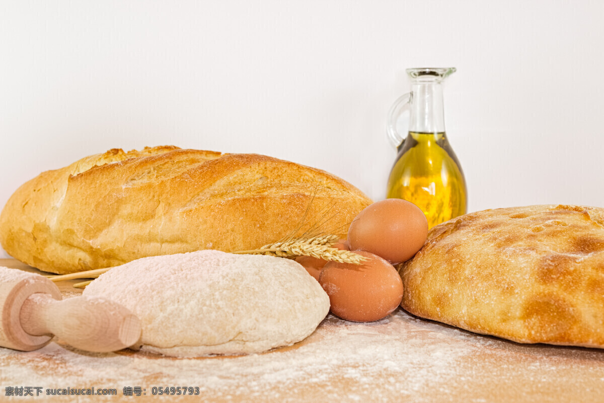 面包 鸡蛋 食用油 面粉 擀面杖 大麦 小麦 麦穗 面食 国外美食 美味 外国美食 餐饮美食
