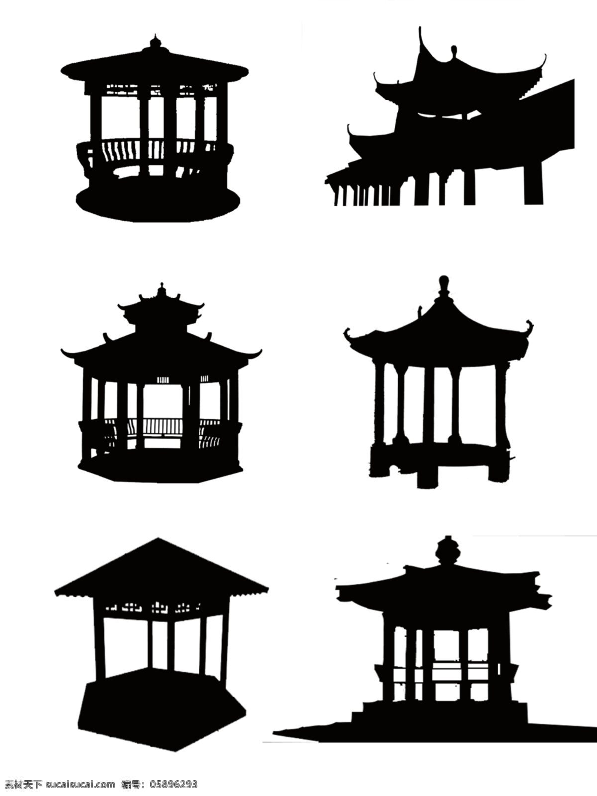 中国 传统 建筑 亭子 楼阁 剪影 简约 中国传统建筑