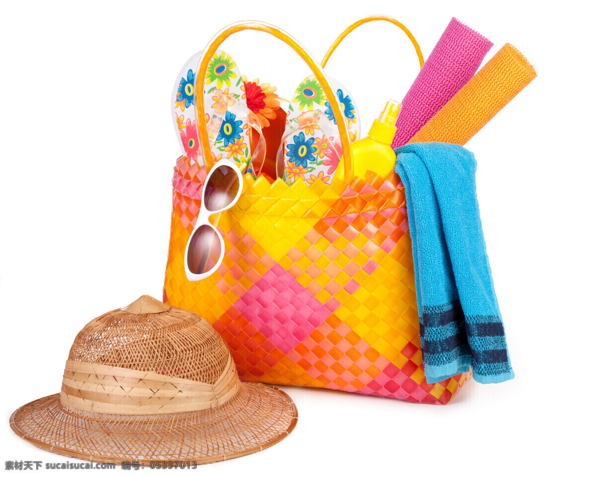 手提袋 草帽 生活用品 夏季 购物 女性手提袋 女性物品 高清图片 生活百科