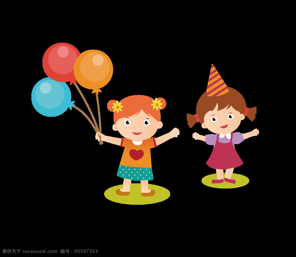 手绘 卡通 儿童装 饰 装饰 气球 儿童节 六一 可爱 儿童 玩耍 女孩 61 扁平