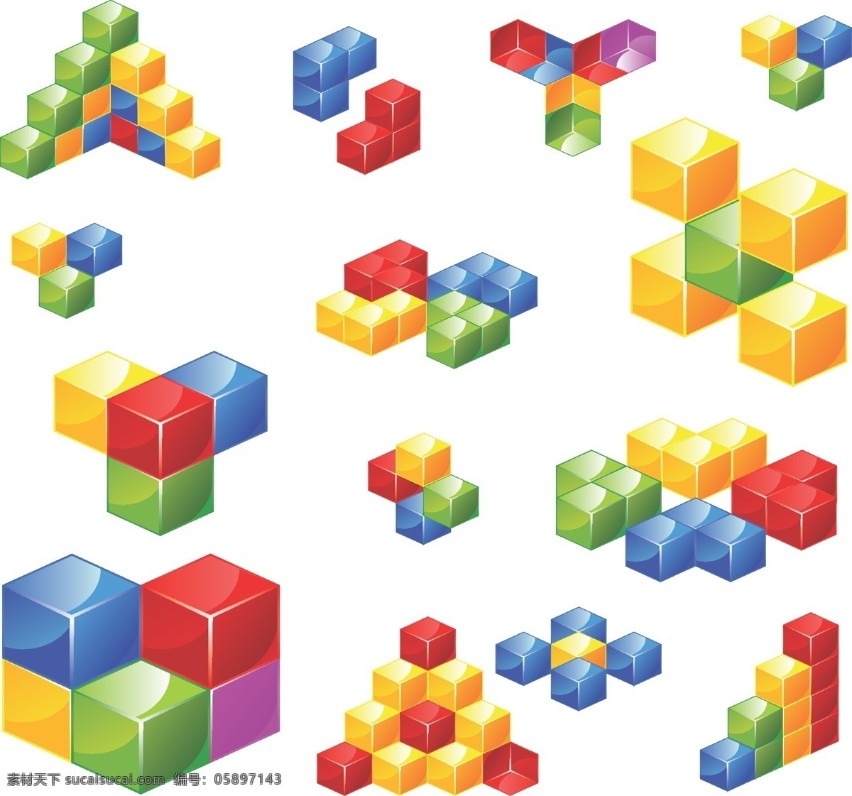 彩色 3d 方块 3d效果图 ai格式 俄罗斯方块 模板 设计稿 素材元素 图形 源文件 矢量图
